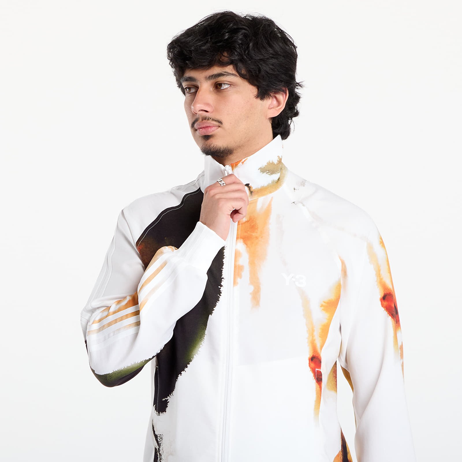 Férfi kapucnis pulcsik Y-3 AOP 3Stripes Track Top Core White