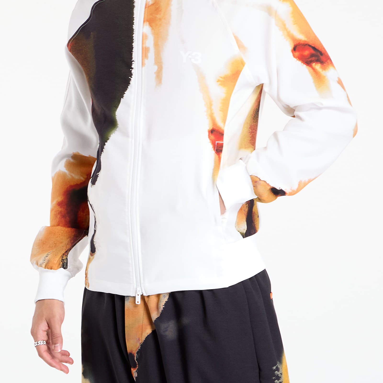 Férfi kapucnis pulcsik Y-3 AOP 3Stripes Track Top Core White