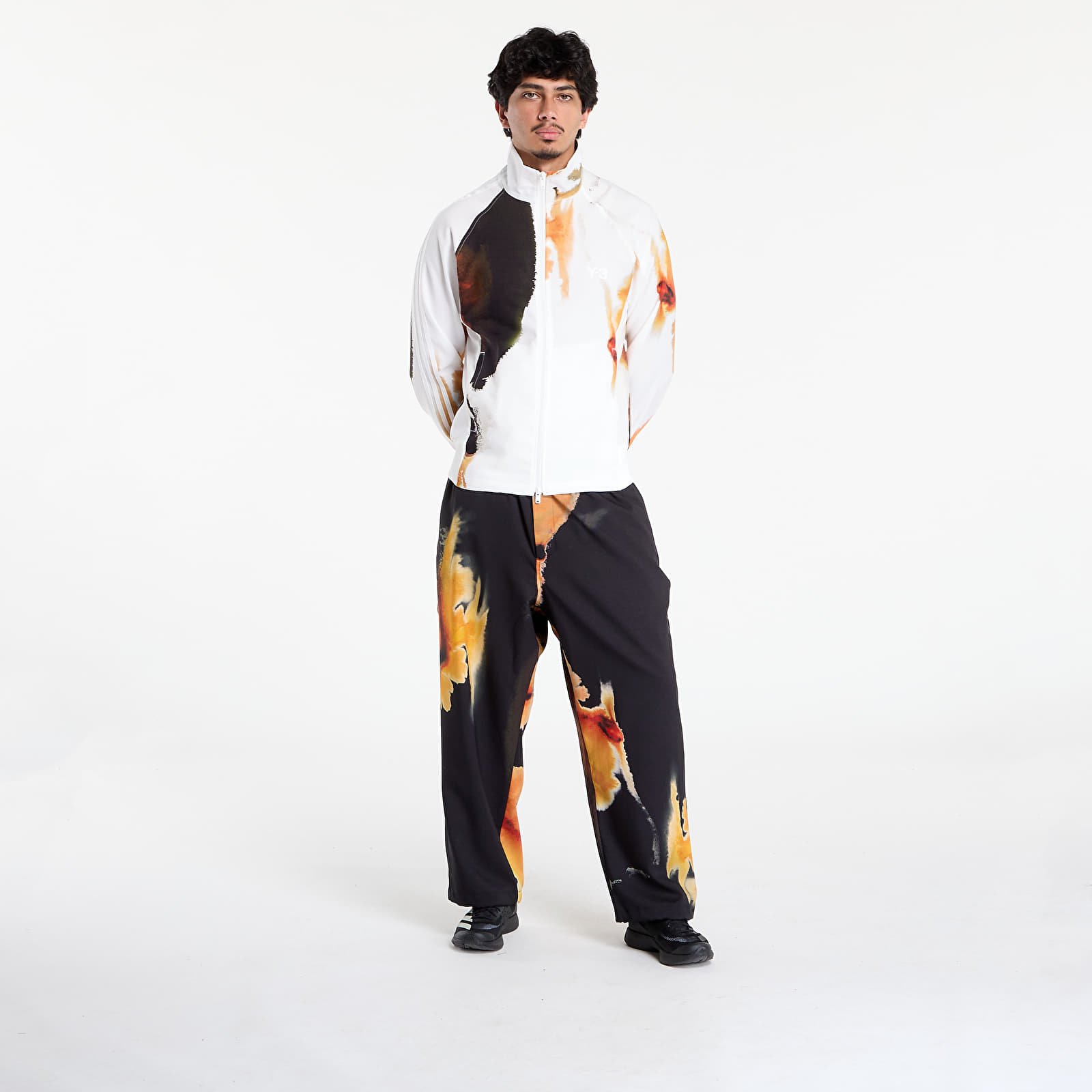 Férfi kapucnis pulcsik Y-3 AOP 3Stripes Track Top Core White