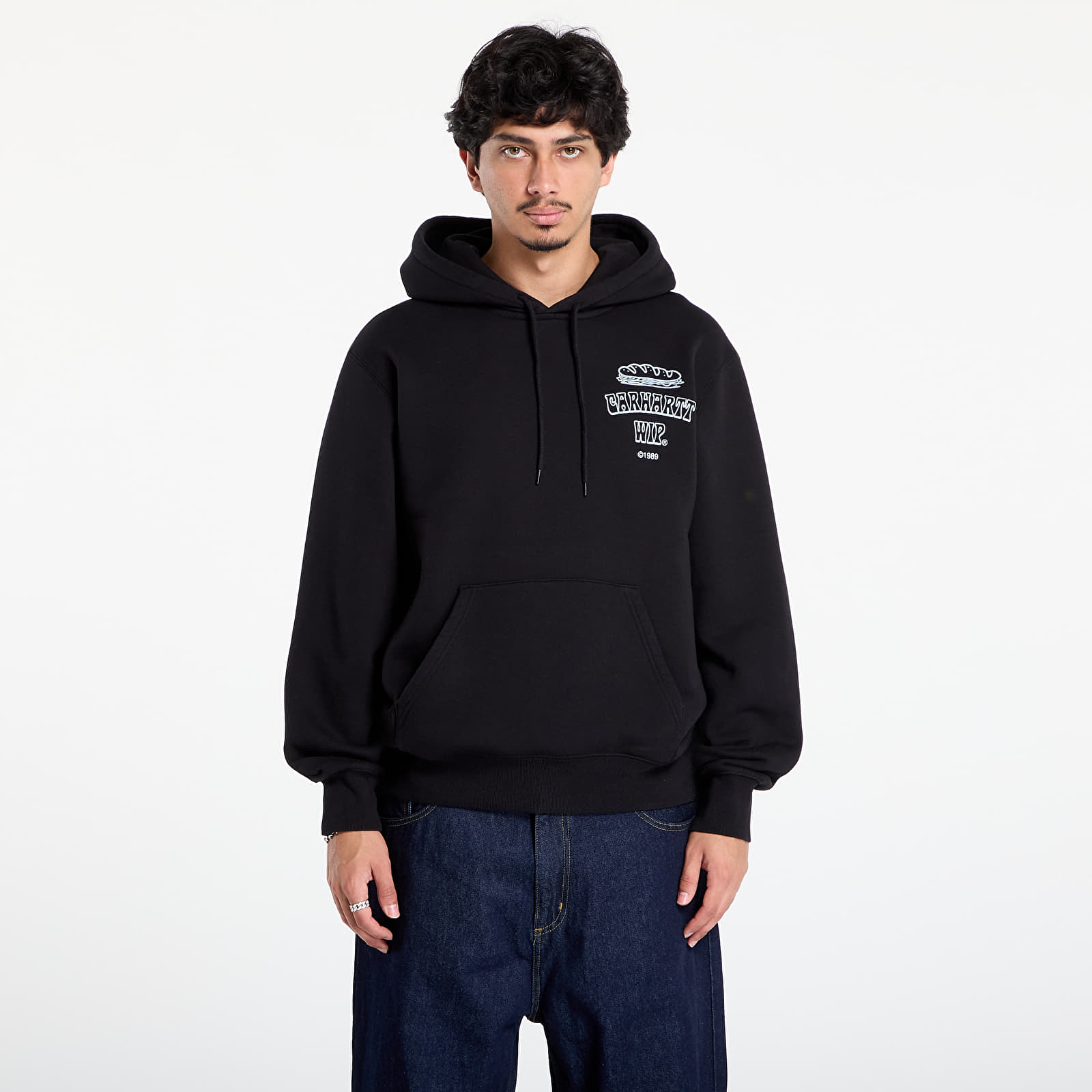 Férfi kapucnis pulcsik Carhartt WIP Hooded Sandwich Sweat UNISEX Black/ Blue Fog