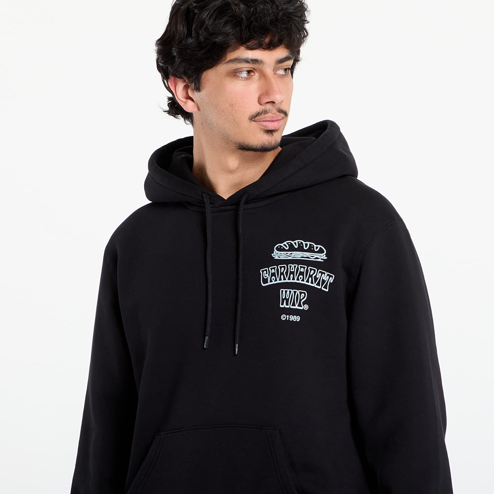 Férfi kapucnis pulcsik Carhartt WIP Hooded Sandwich Sweat UNISEX Black/ Blue Fog