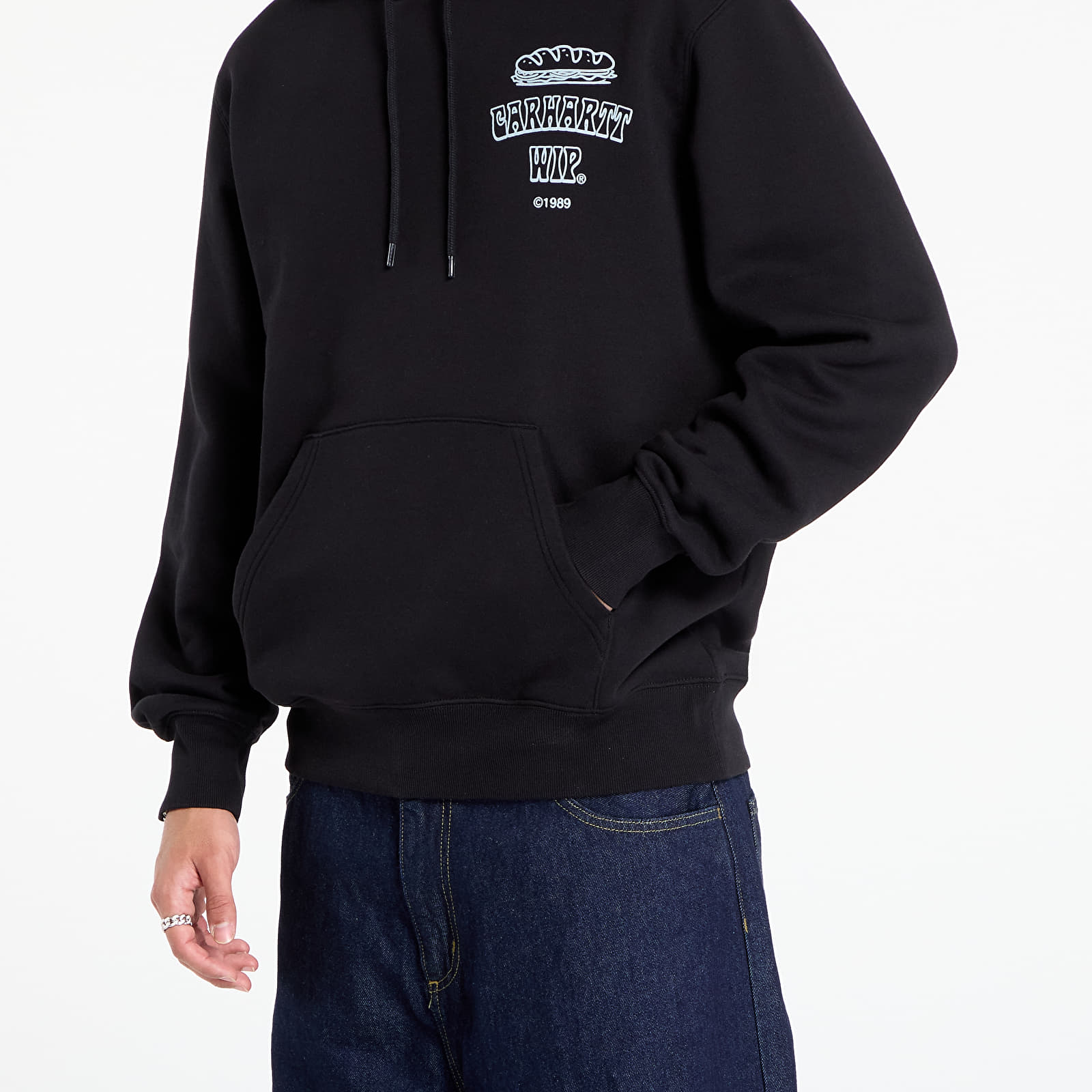 Férfi kapucnis pulcsik Carhartt WIP Hooded Sandwich Sweat UNISEX Black/ Blue Fog