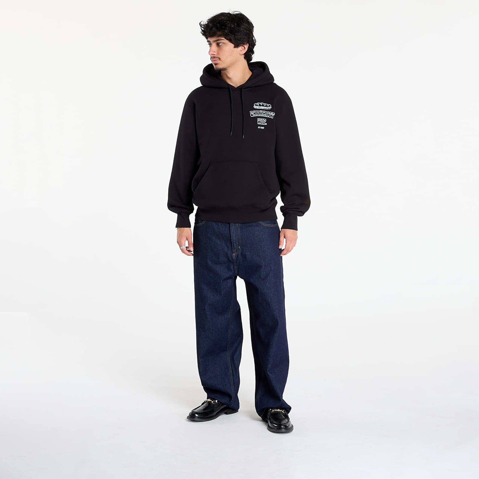 Férfi kapucnis pulcsik Carhartt WIP Hooded Sandwich Sweat UNISEX Black/ Blue Fog