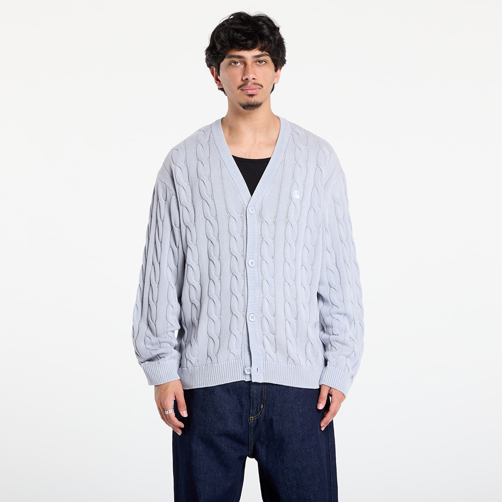 Pulover Carhartt WIP Carter Cardigan UNISEX Blue Fog Garment Dyed M