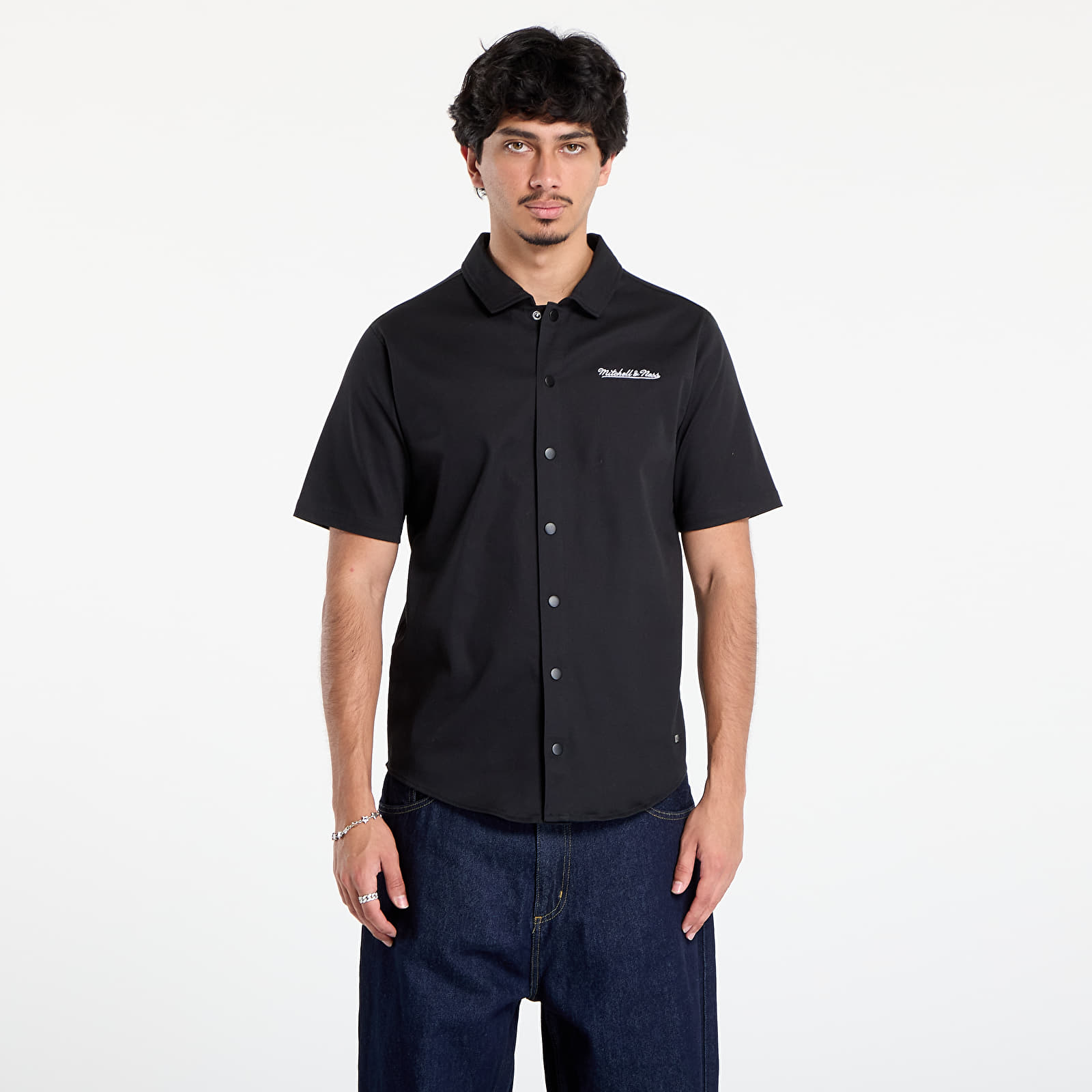 Ingek Mitchell & Ness Branded M&n Ss Button Up Black