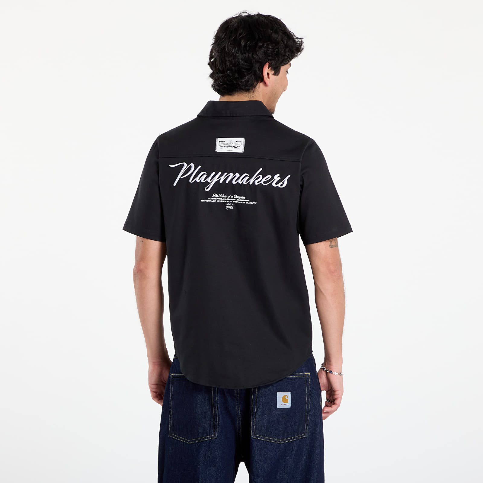 Ingek Mitchell & Ness Branded M&n Ss Button Up Black