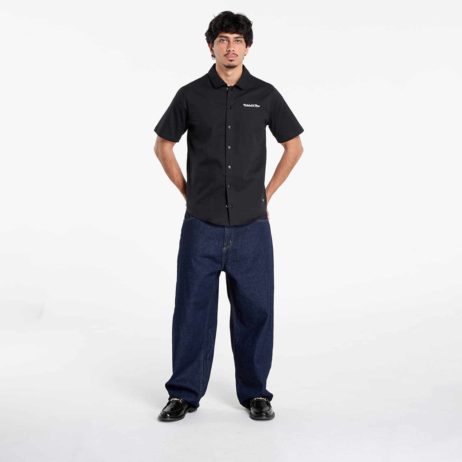 Ingek Mitchell & Ness Branded M&n Ss Button Up Black