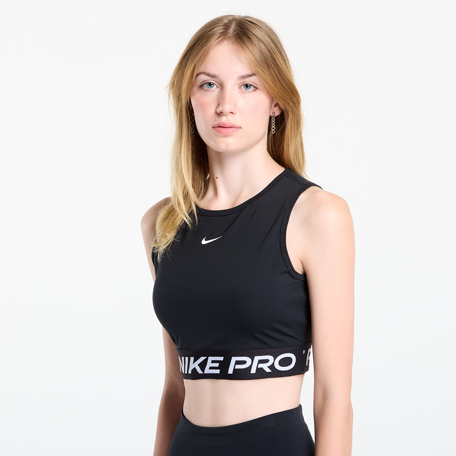 Дамски потници Nike Pro Women's Dri-FIT Cropped Tank Top Black/ White