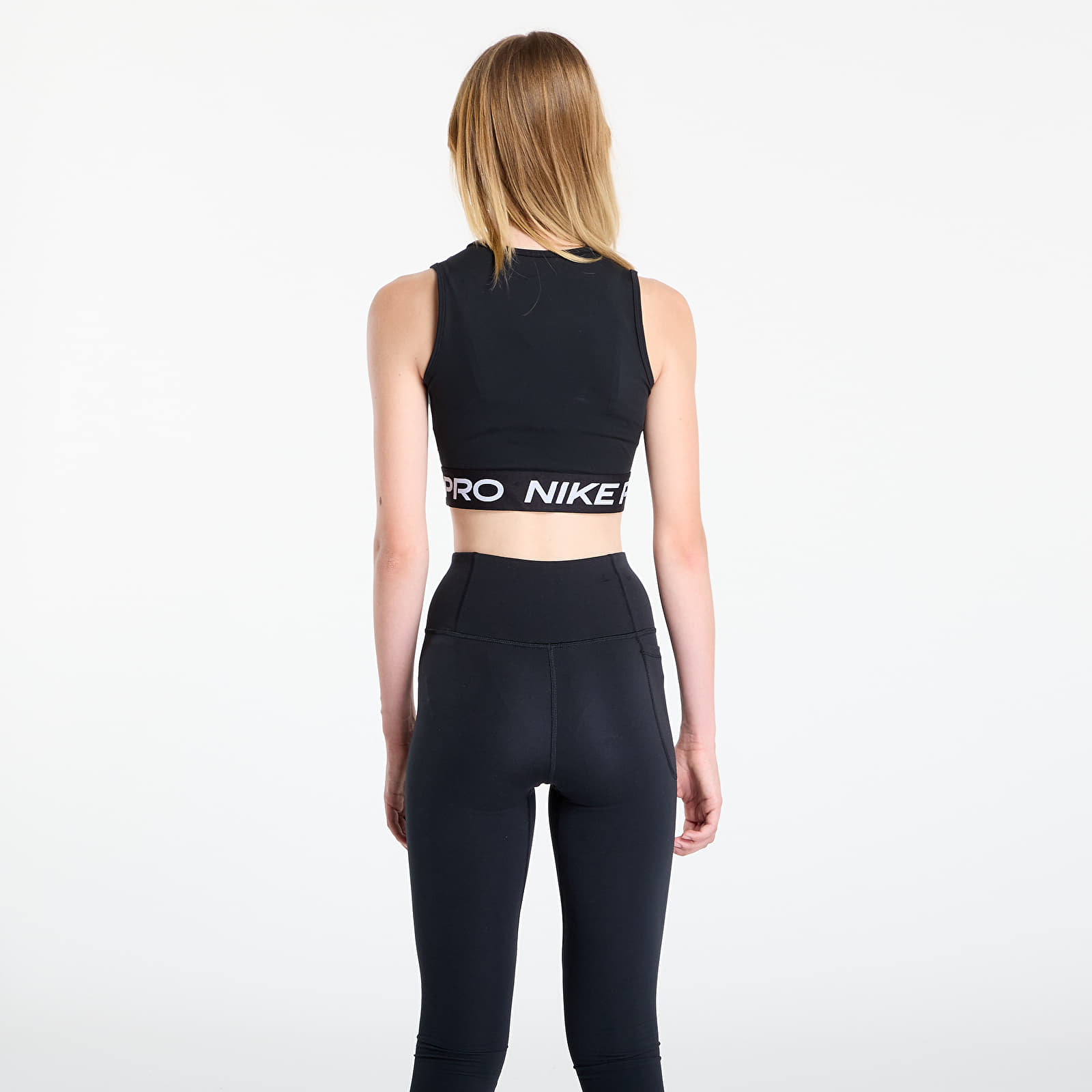 Дамски потници Nike Pro Women's Dri-FIT Cropped Tank Top Black/ White