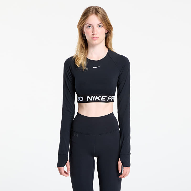 T-shirt Nike Pro Women's Dri-FIT Cropped Long-Sleeve Top Black/ White