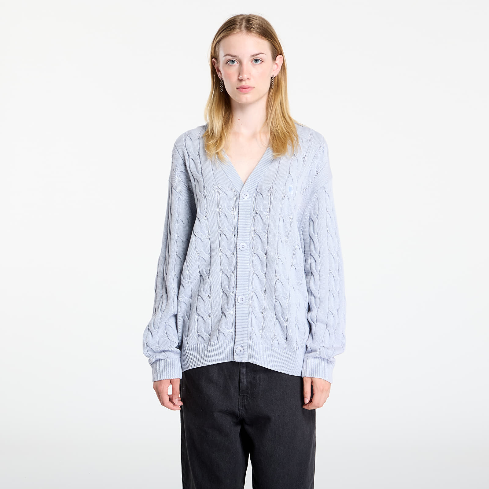 Men's sweaters Carhartt WIP Carter Cardigan UNISEX Blue Fog Garment Dyed