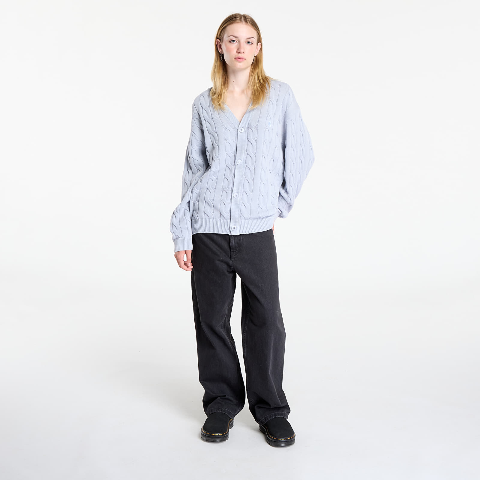 Men's sweaters Carhartt WIP Carter Cardigan UNISEX Blue Fog Garment Dyed
