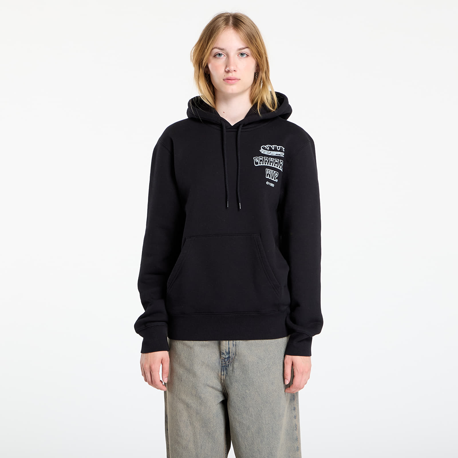Férfi kapucnis pulcsik Carhartt WIP Hooded Sandwich Sweat UNISEX Black/ Blue Fog