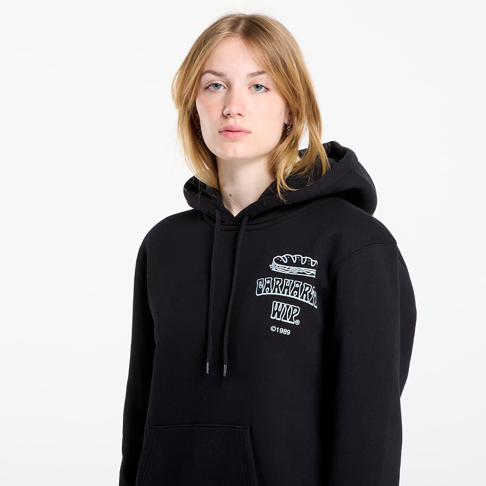 Férfi kapucnis pulcsik Carhartt WIP Hooded Sandwich Sweat UNISEX Black/ Blue Fog