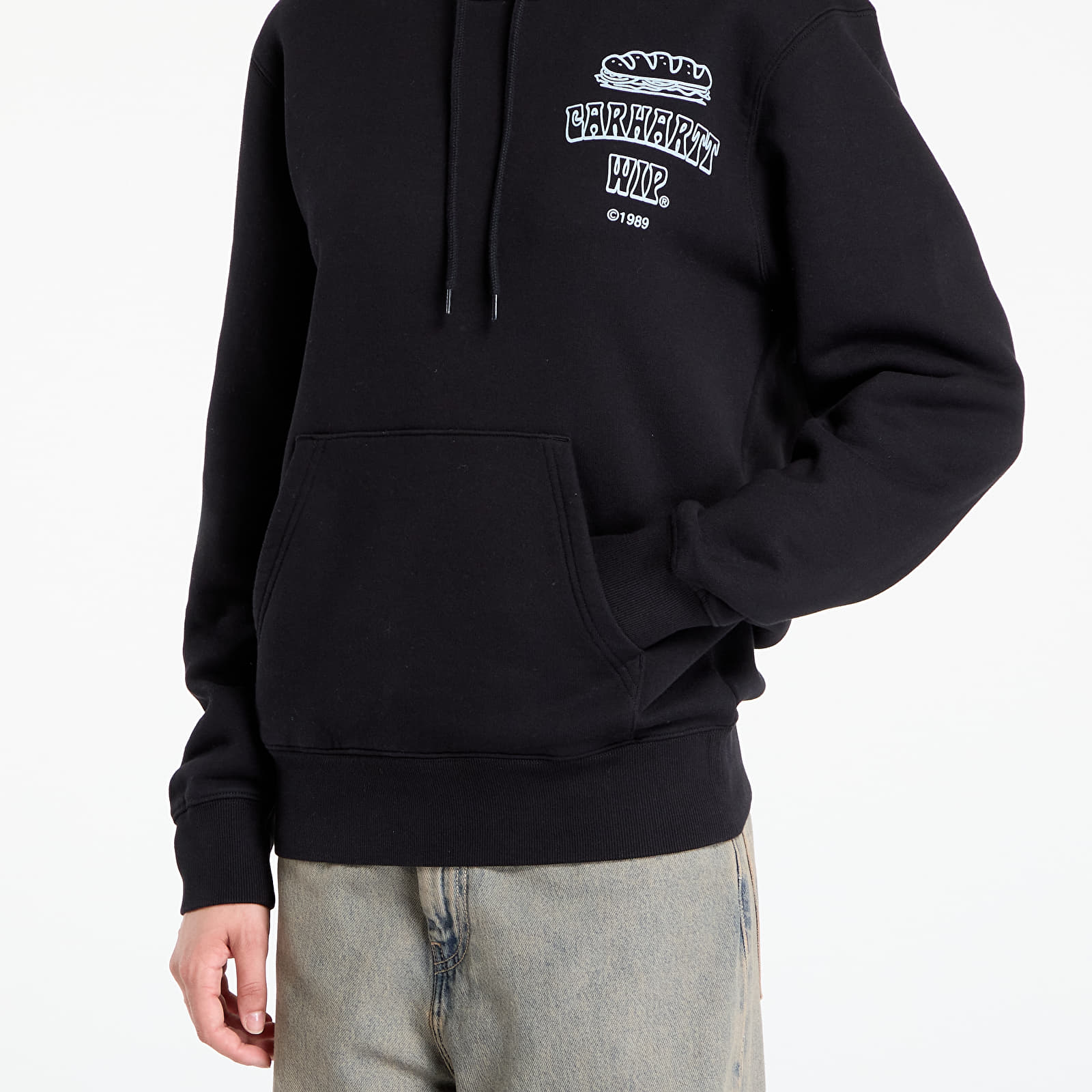 Férfi kapucnis pulcsik Carhartt WIP Hooded Sandwich Sweat UNISEX Black/ Blue Fog