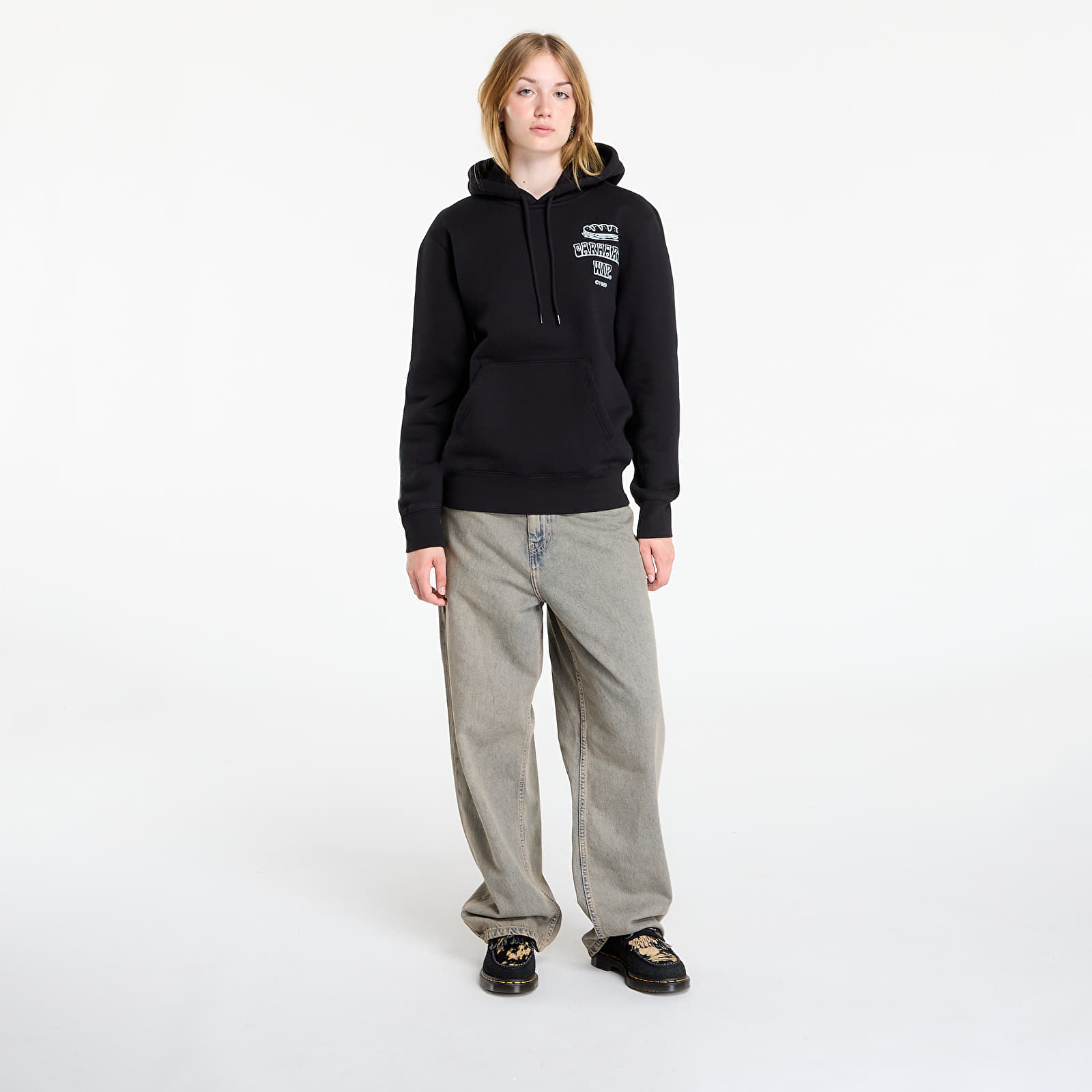 Férfi kapucnis pulcsik Carhartt WIP Hooded Sandwich Sweat UNISEX Black/ Blue Fog