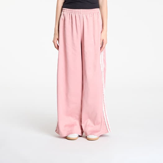 adidas Originals Satin Wide Leg Tracksuit Bottoms Ruffle 3-Stripes Wonder Mauve/ Cream White