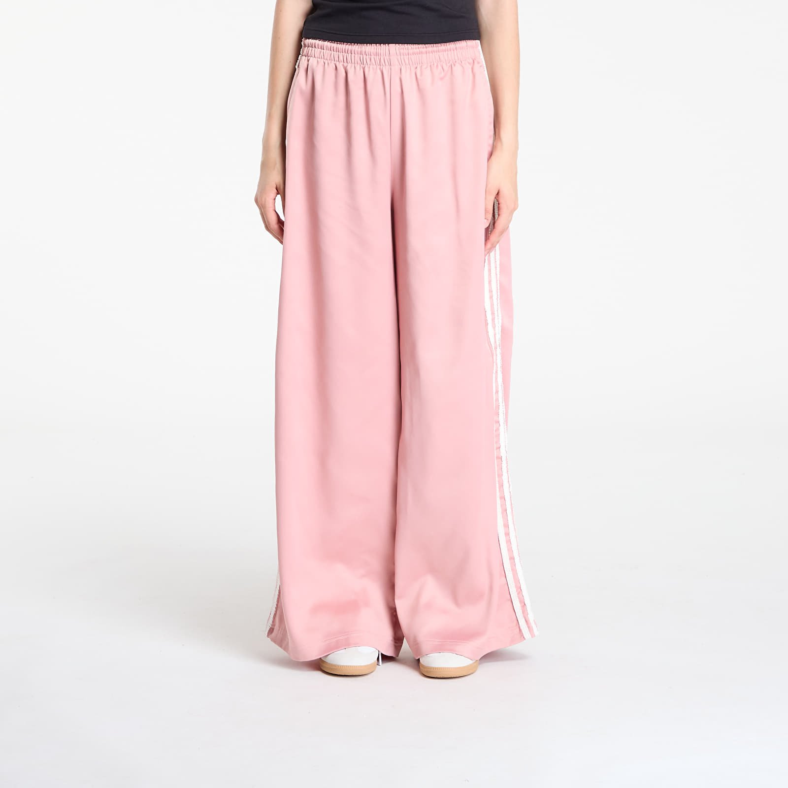 Pantaloni donna adidas Originals Satin Wide Leg Tracksuit Bottoms Ruffle 3-Stripes Wonder Mauve/ Cream White