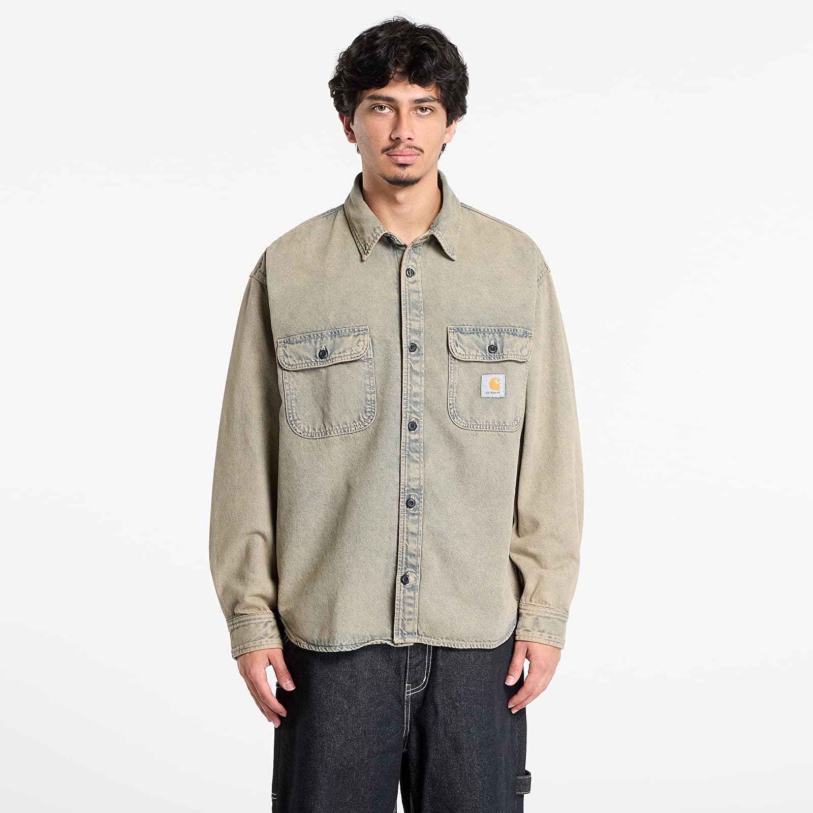 Pánske košele Carhartt WIP Tigan Shirt Jacket UNISEX Blue/ Leather Garment Dyed