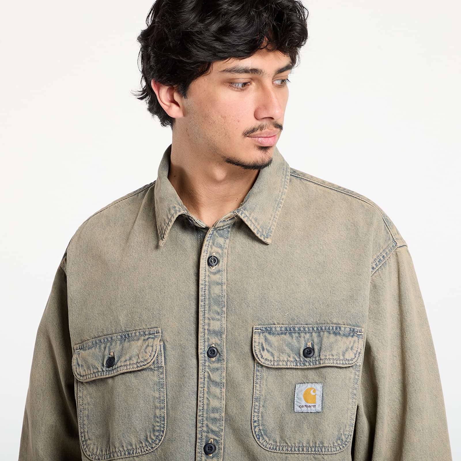 Pánske košele Carhartt WIP Tigan Shirt Jacket UNISEX Blue/ Leather Garment Dyed