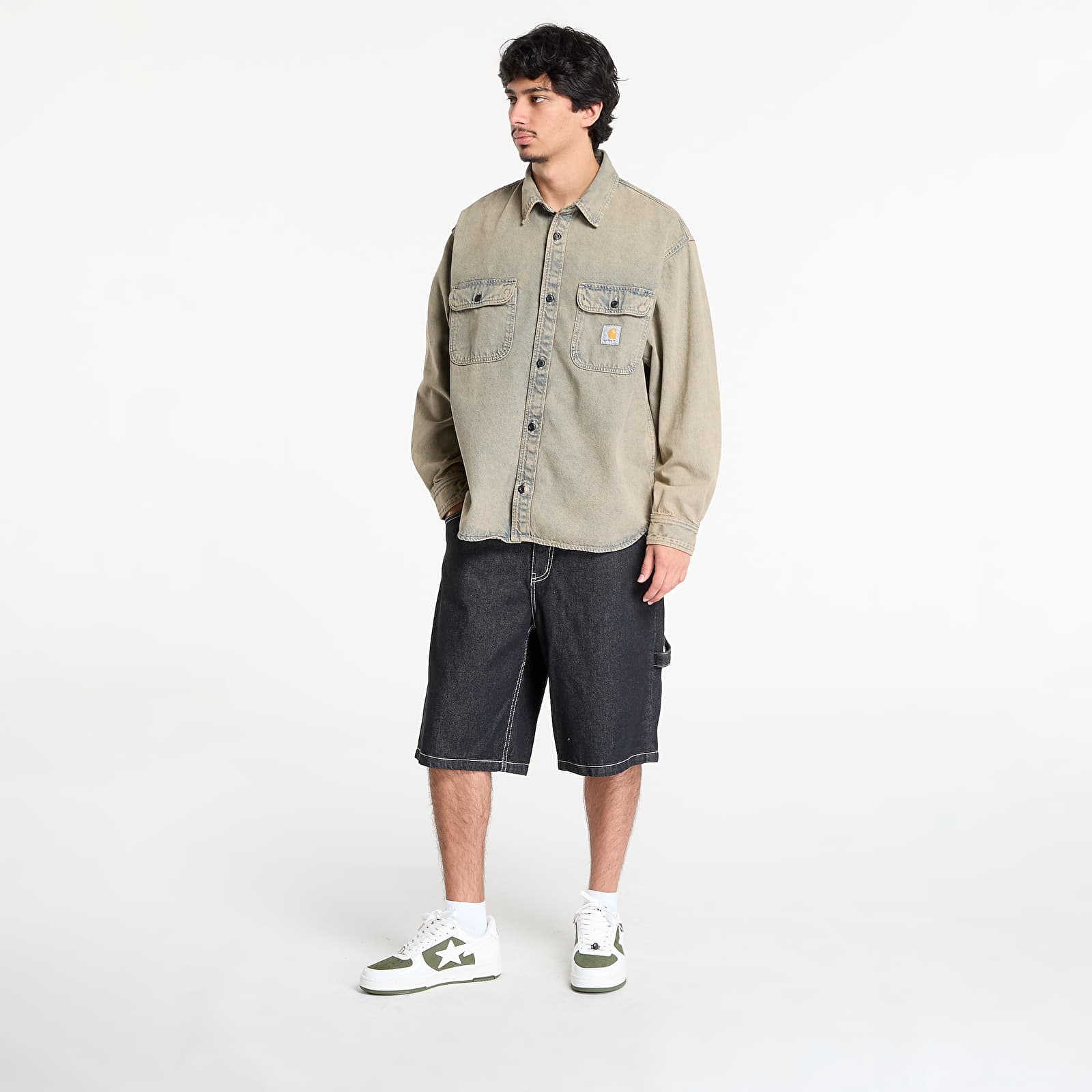Pánske košele Carhartt WIP Tigan Shirt Jacket UNISEX Blue/ Leather Garment Dyed