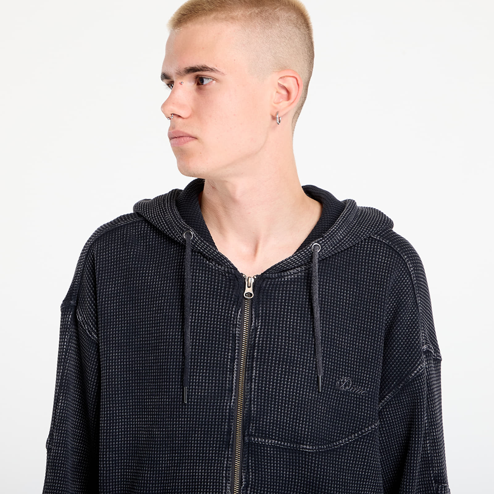 Hoodies für Männer DIME Premium Waffle Zip Hoodie UNISEX Faded Black