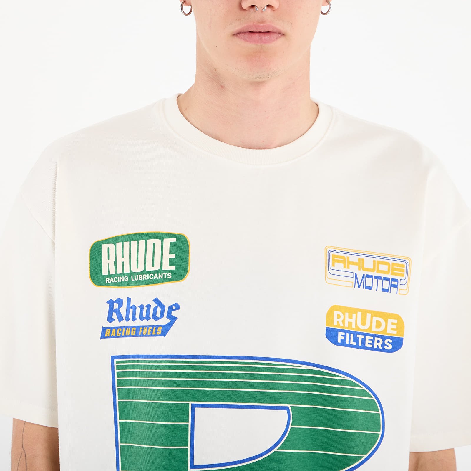 Camisetas de hombre Rhude Roadway Racing Tee Vintage White