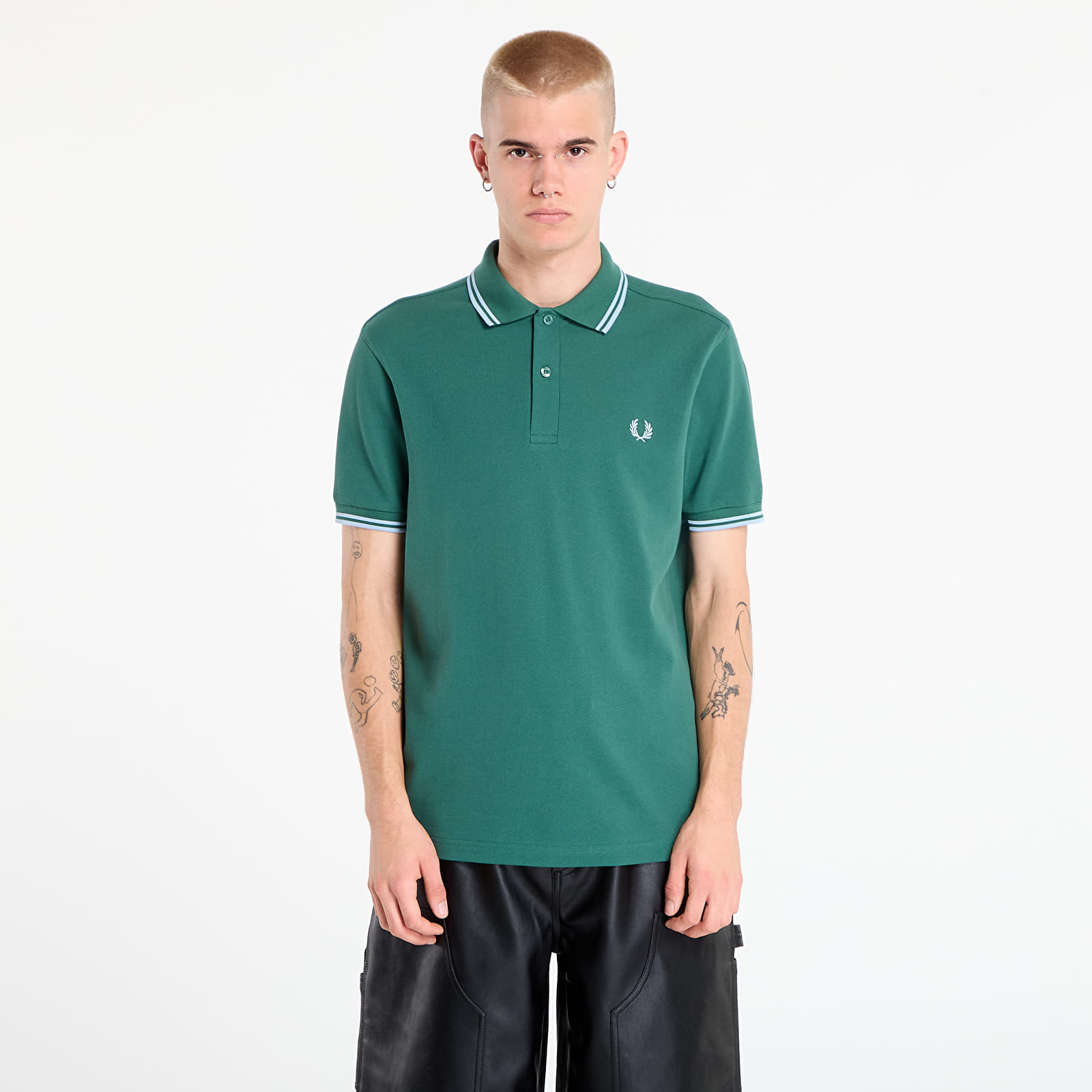 Moške majice  FRED PERRY Twin Tipped Fred Perry Shirt UNISEX Sprtgrn/ Trackblu