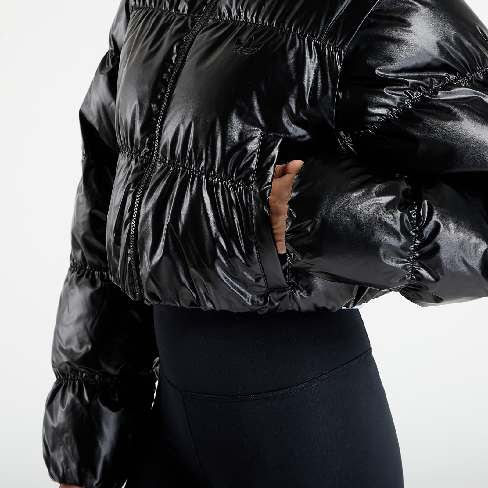 Damesjassen adidas Essentials Glossy 2-In-1 Cropped Puffer Black