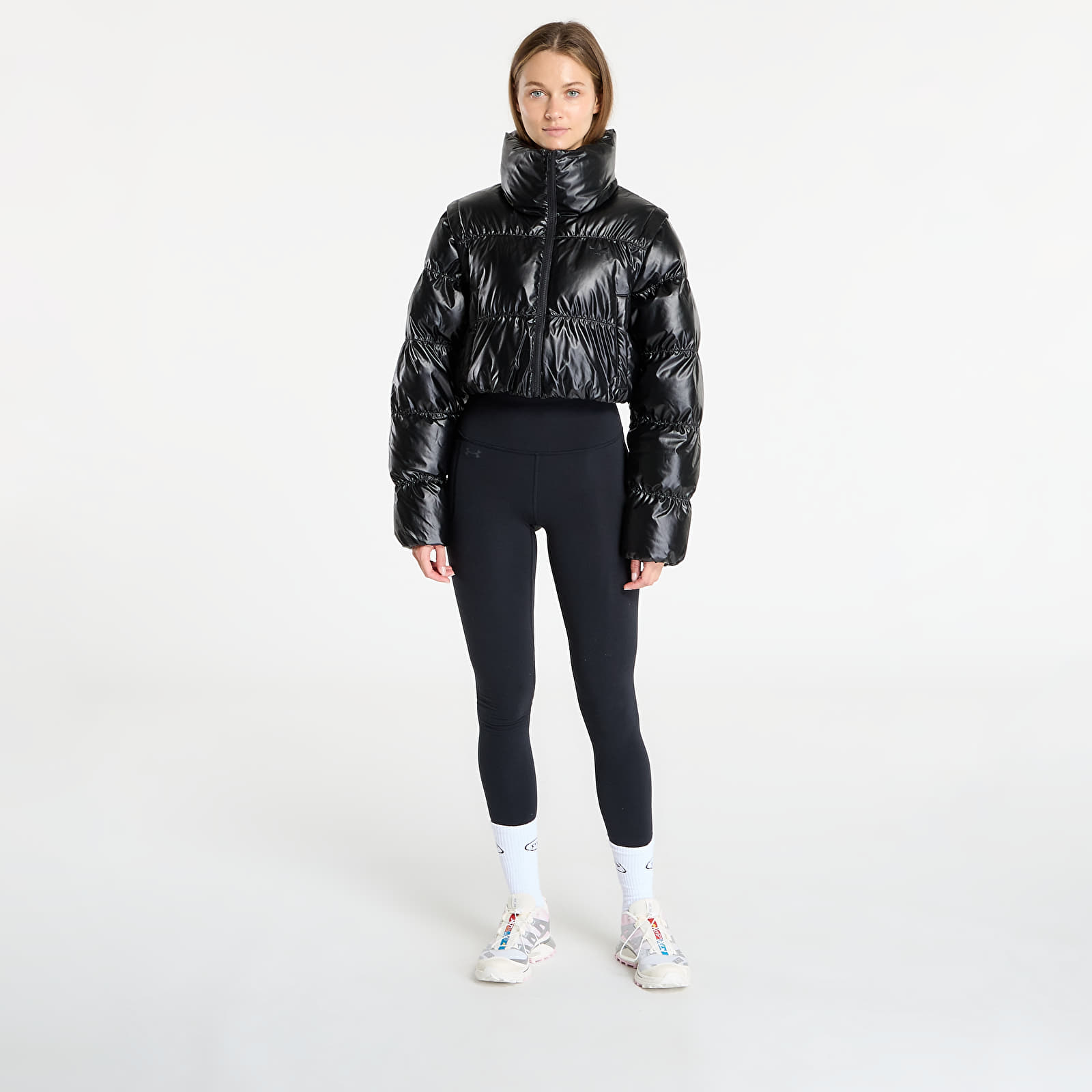 Damesjassen adidas Essentials Glossy 2-In-1 Cropped Puffer Black