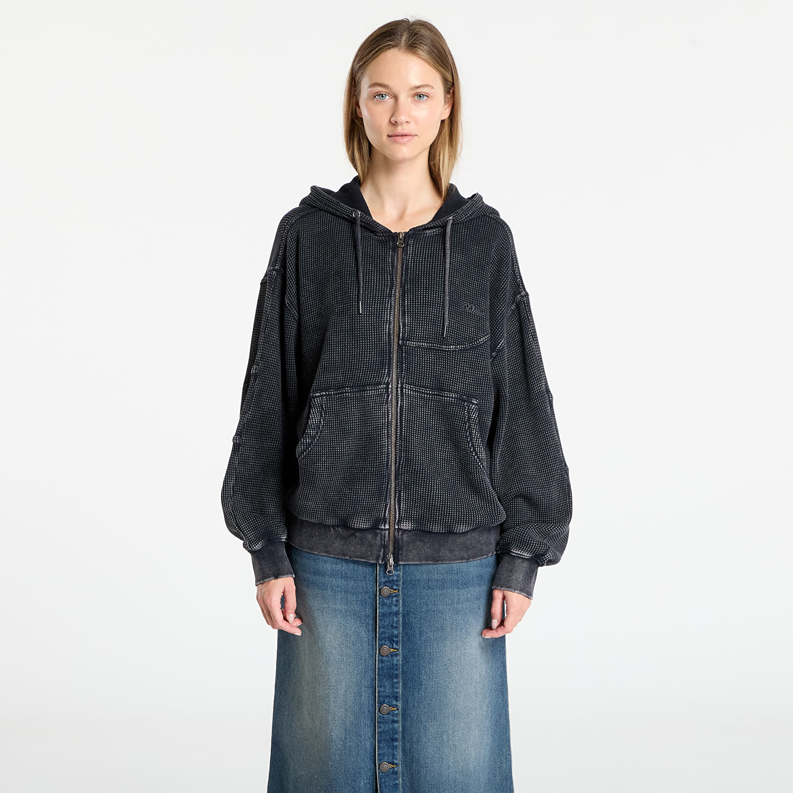 Hoodies für Männer DIME Premium Waffle Zip Hoodie UNISEX Faded Black