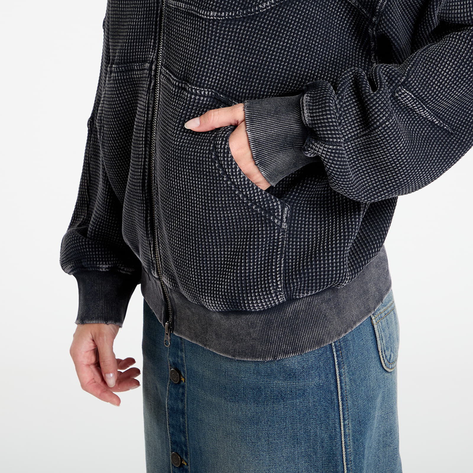 Hoodies für Männer DIME Premium Waffle Zip Hoodie UNISEX Faded Black