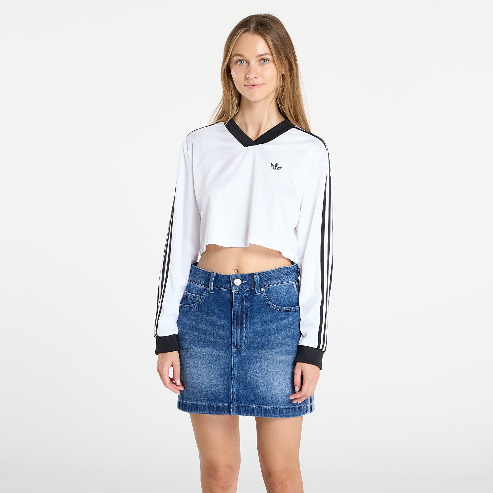Tricou adidas Adicolor Football Jacquard Crop Long-Sleeve Top White L