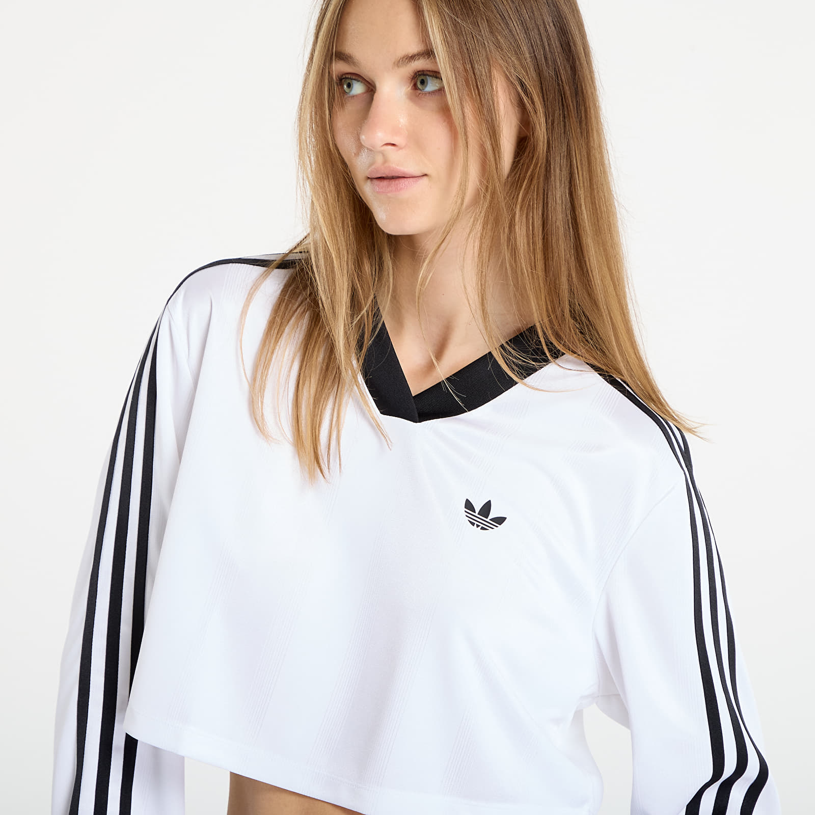 T-shirts til kvinder adidas Adicolor Football Jacquard Crop Long-Sleeve Top White
