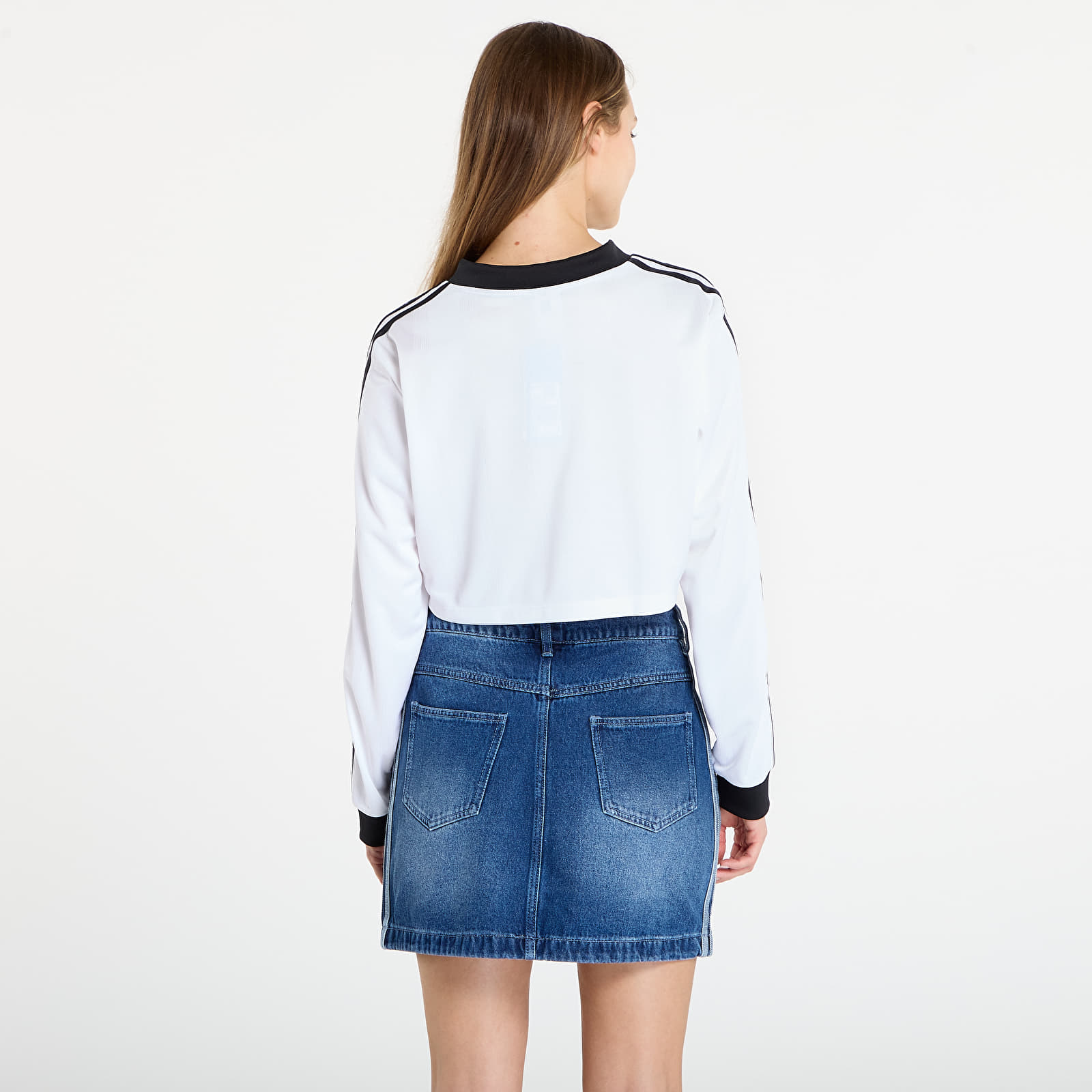 T-shirts til kvinder adidas Adicolor Football Jacquard Crop Long-Sleeve Top White