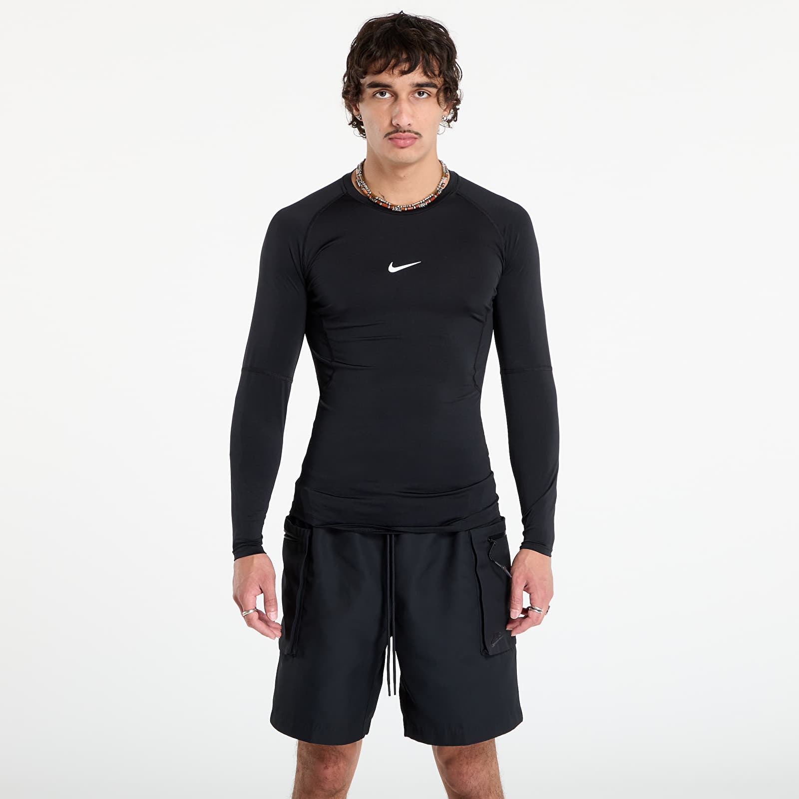 Marškinėliai Nike Pro Men's Dri-FIT Tight Long-Sleeve Fitness Top Black/ White