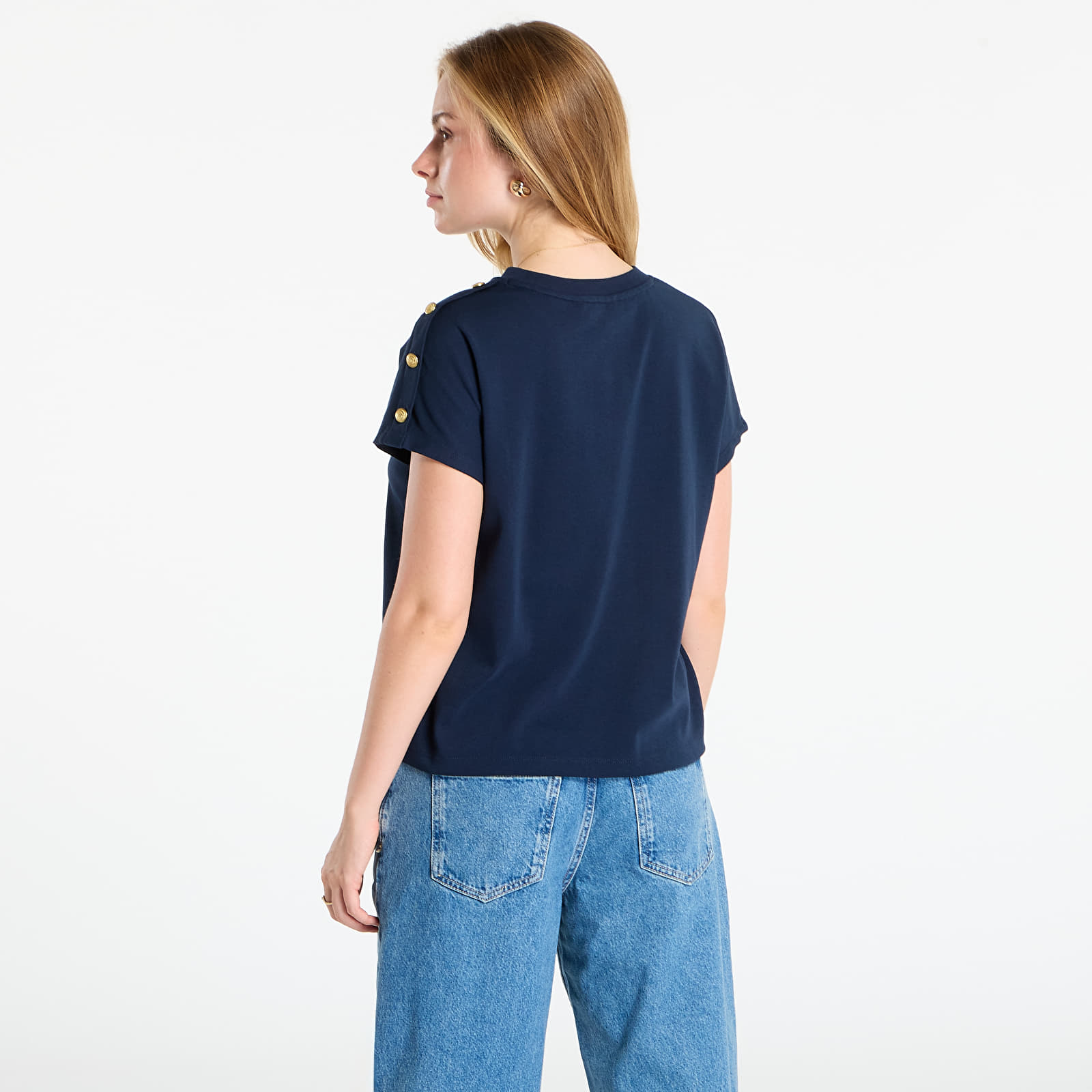 Damen T-Shirts Tommy Hilfiger Gold Button Ss Tee Navy