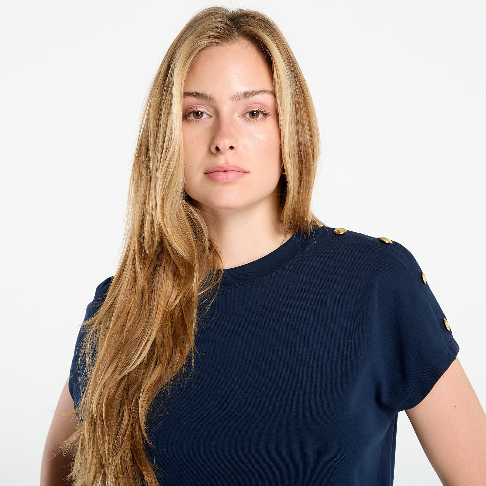 Damen T-Shirts Tommy Hilfiger Gold Button Ss Tee Navy