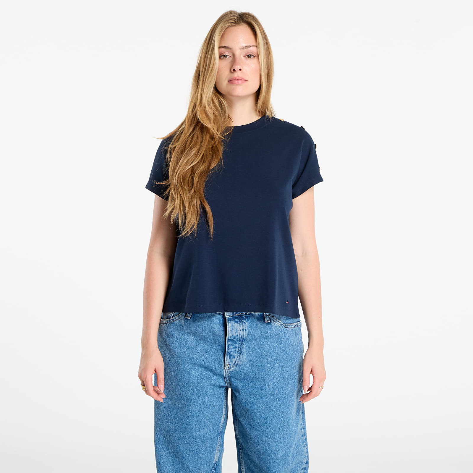 Tricou Tommy Hilfiger Gold Button Ss Tee Navy L