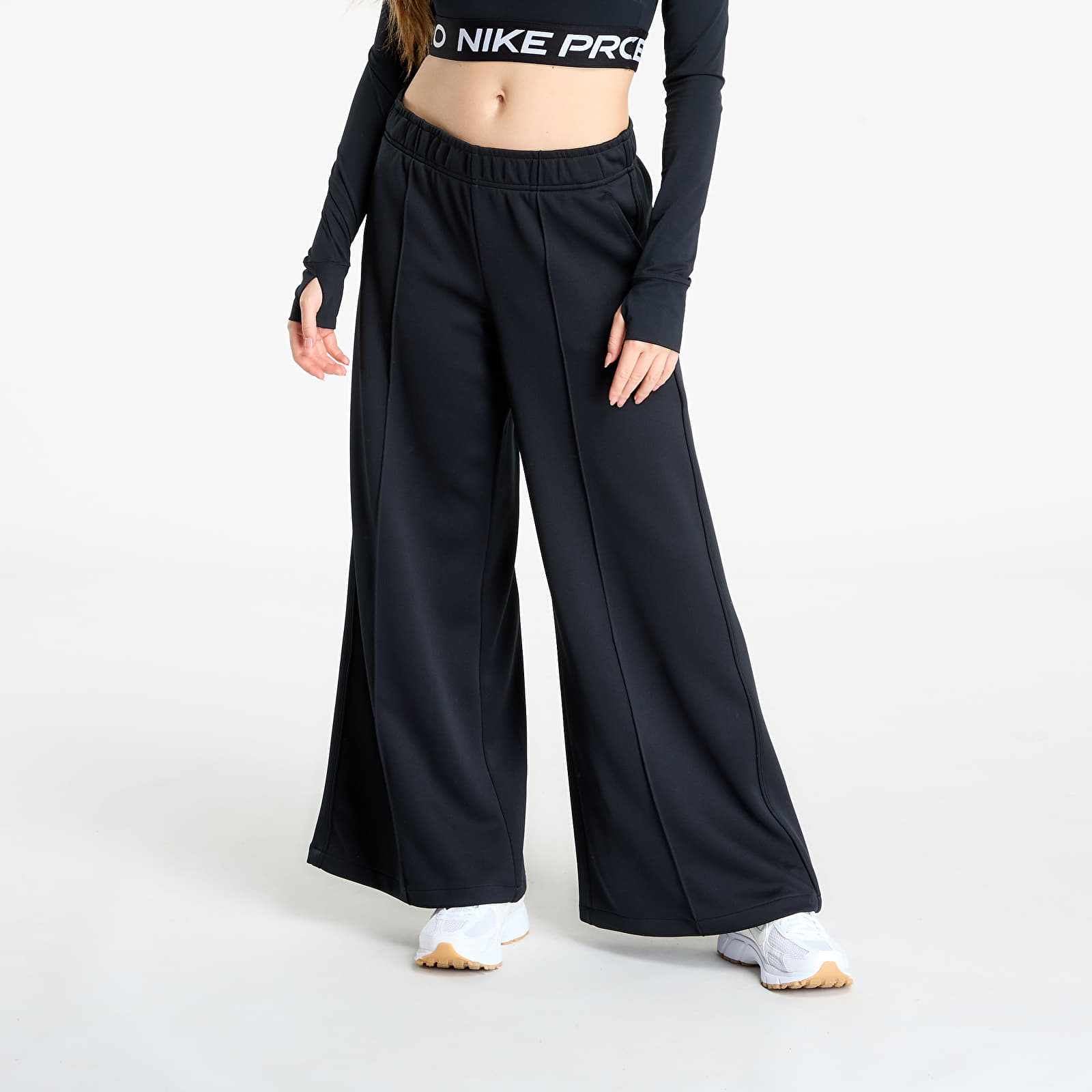 Дамски панталон Nike Sportswear Women's Mid-Rise Wide-Leg Track Pants Black/ Black/ Sail
