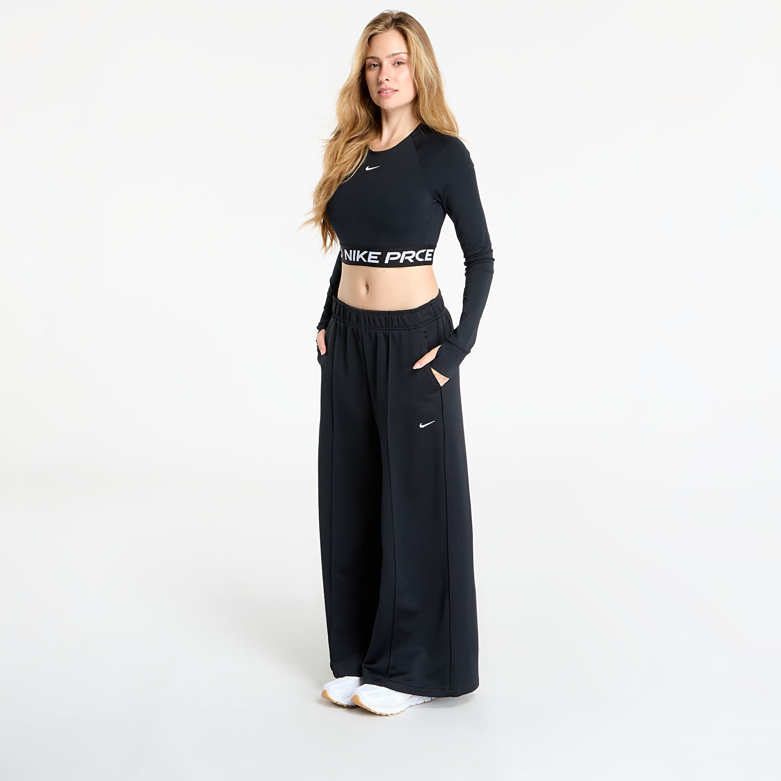 Дамски панталон Nike Sportswear Women's Mid-Rise Wide-Leg Track Pants Black/ Black/ Sail