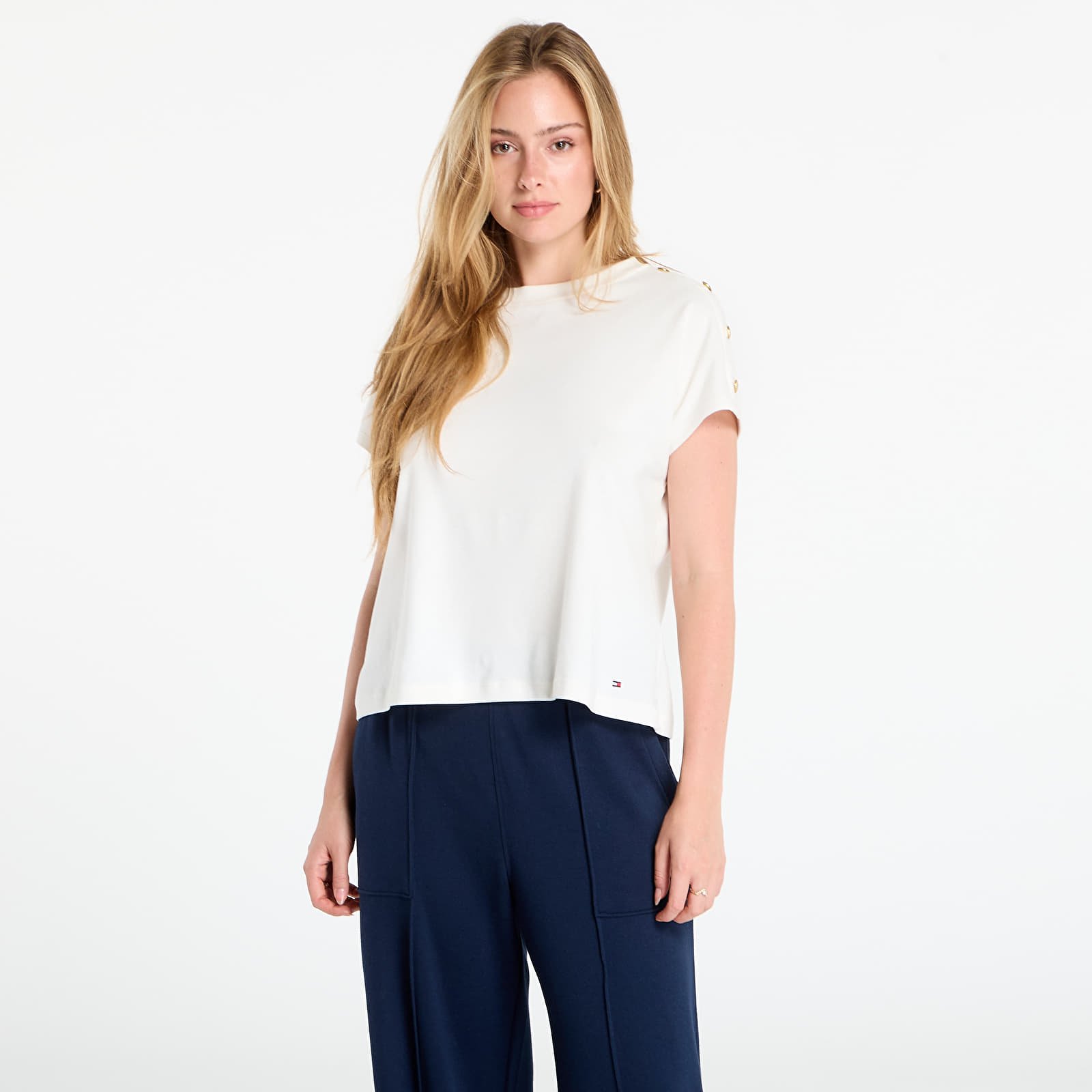 Дамски тениски Tommy Hilfiger Gold Button Ss Tee White