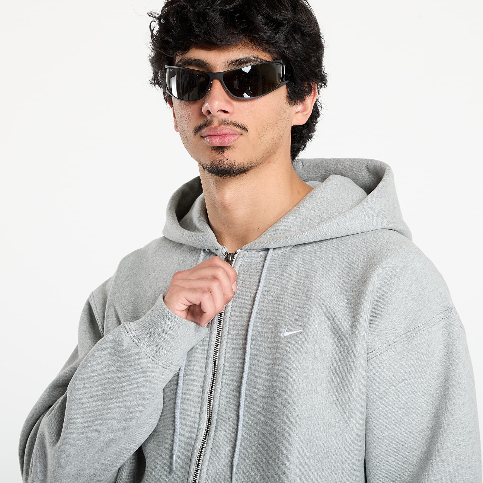 Muške dukserice Nike Solo Swoosh Men's Full-Zip Fleece Hoodie Dk Grey Heather/ Lt Smoke Grey/ White