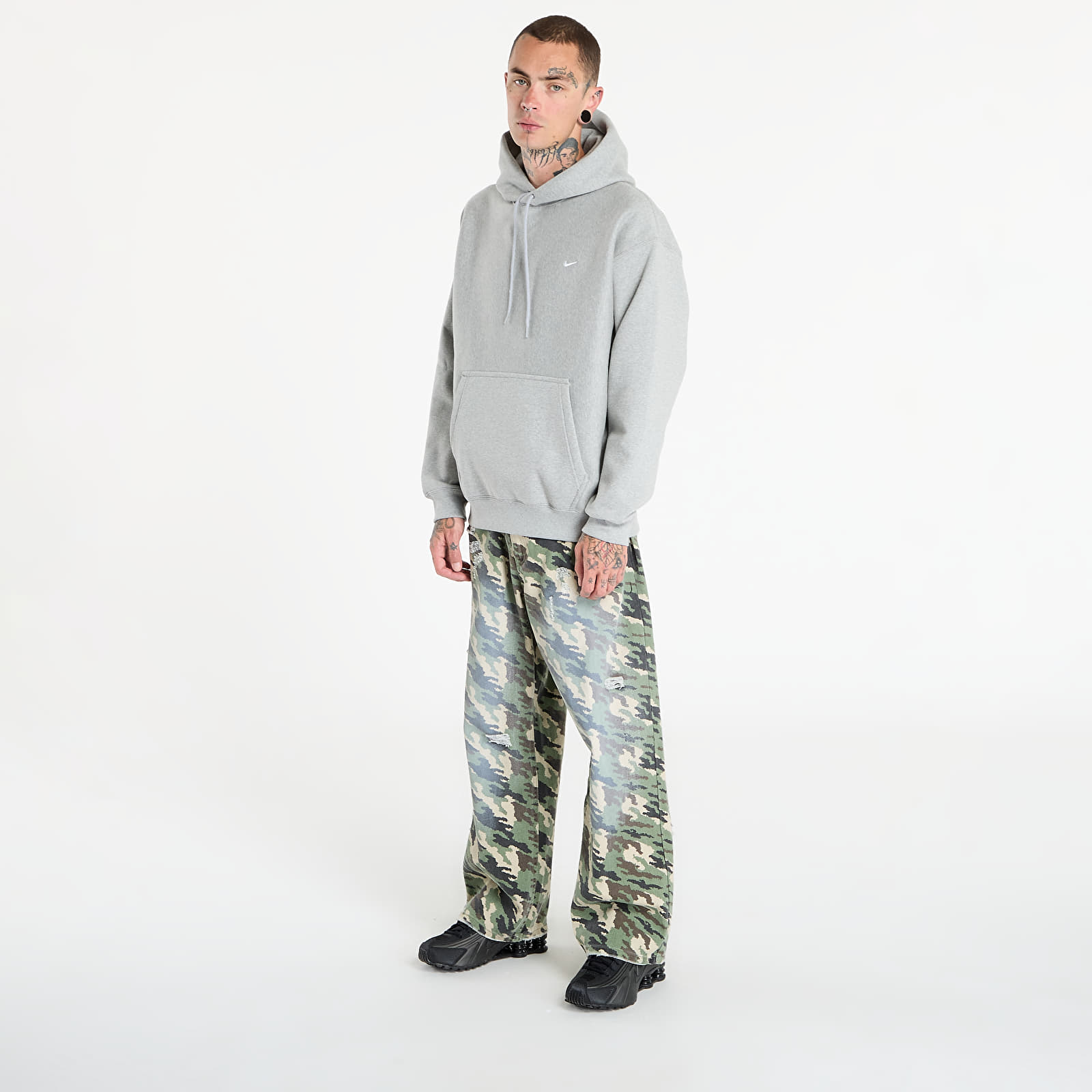 Men's hoodies Nike Solo Swoosh Men's Pullover Hoodie Dk Grey Heather/ Lt Smoke Grey/ White