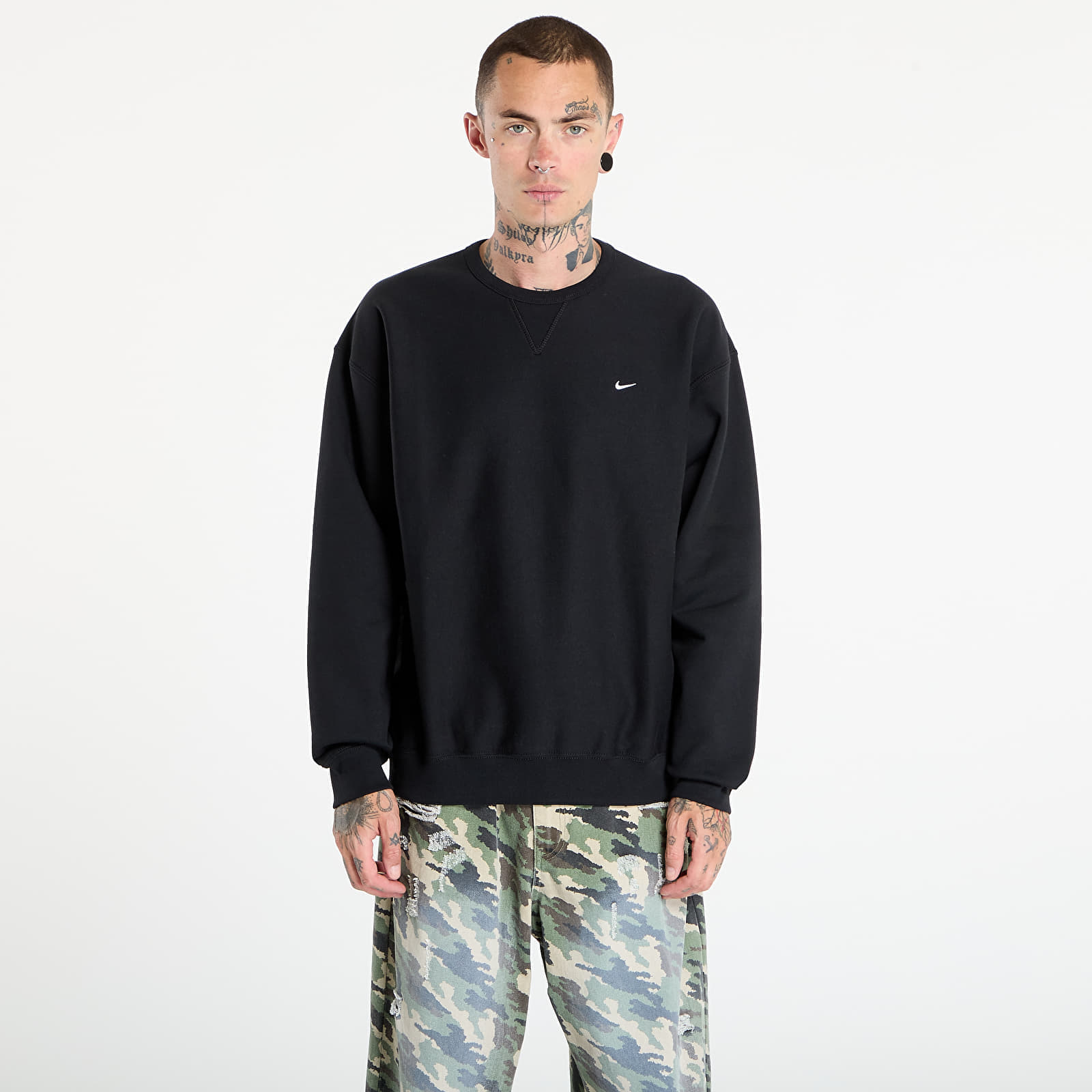 Hanorac Nike Solo Swoosh Mens Fleece Crew Black/ White S
