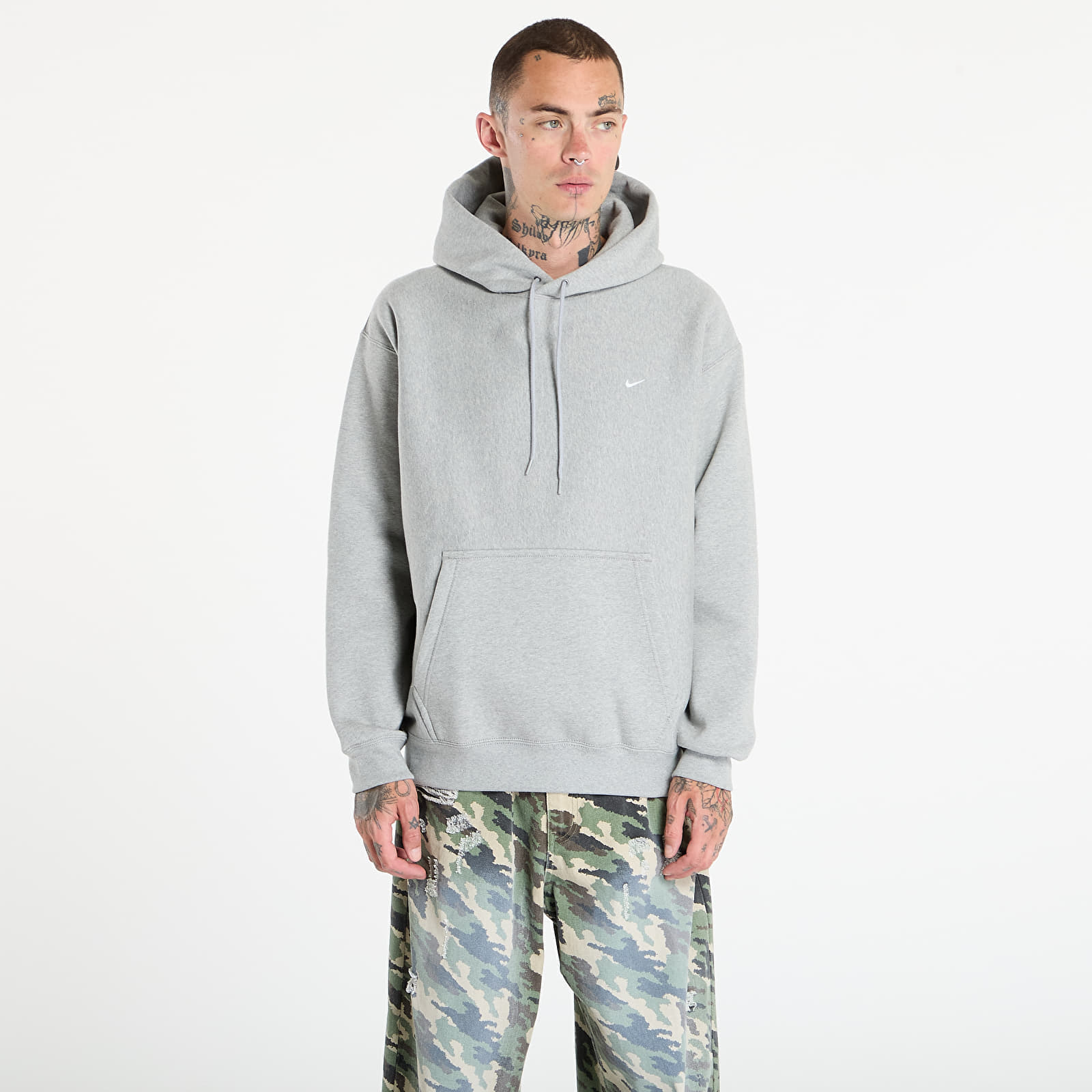 Hanorac Nike Solo Swoosh Mens Pullover Hoodie Dk Grey Heather/ Lt Smoke Grey/ White S