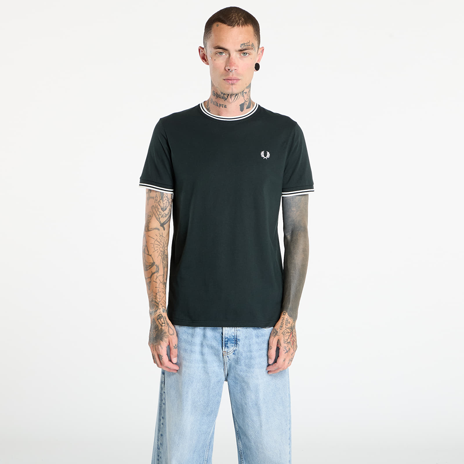 T-krekli FRED PERRY Twin Tipped T-Shirt Night Green/ Snow White
