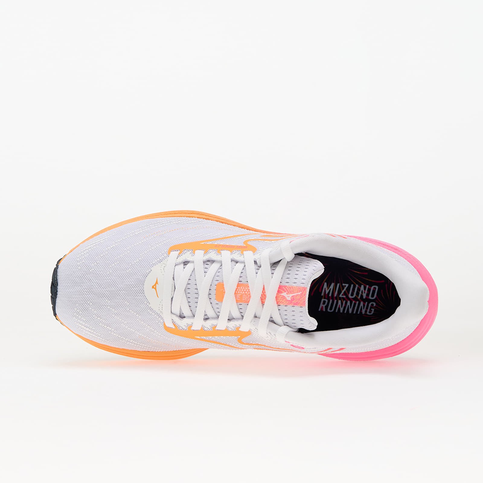 Skor för män Mizuno Wave Rider 28 (U) White/ Tang Orange/ Pink Tetra