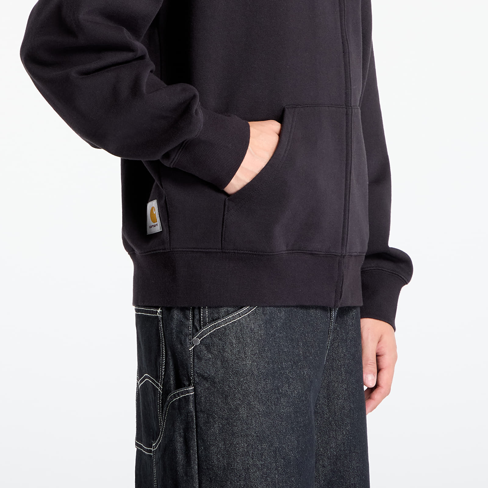 Mikiny Carhartt WIP Hooded Mini Wip Sweat Jacket Black Stone Washed