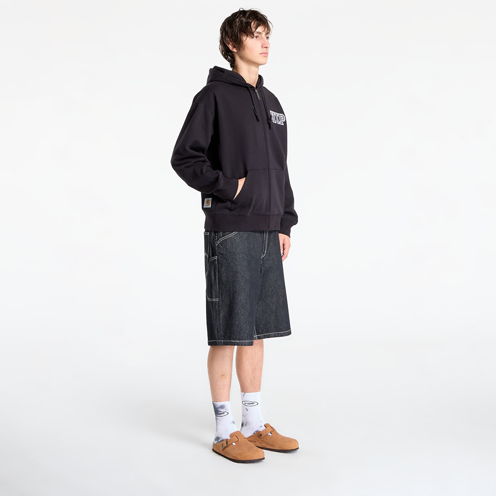 Mikiny Carhartt WIP Hooded Mini Wip Sweat Jacket Black Stone Washed
